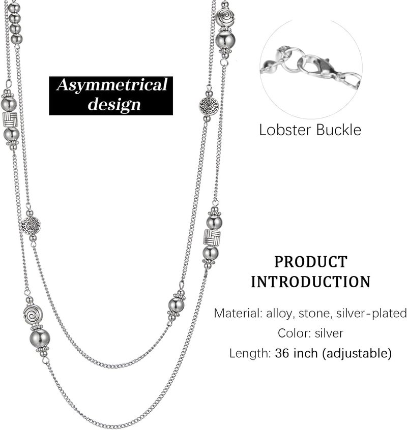 BULINLIN Layered Silver Long Necklace for Women Turquoise Stone Beaded Strand Sweater Chain Necklaces Fashion Costume Jewelry Gifts for Mom - Image 4